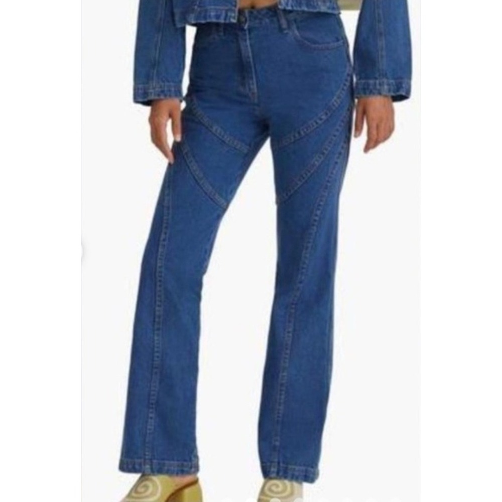 Paloma Wool Lavigne Jeans Blue High Rise Flare Panel Denim Wide Leg Y2K Sz 38